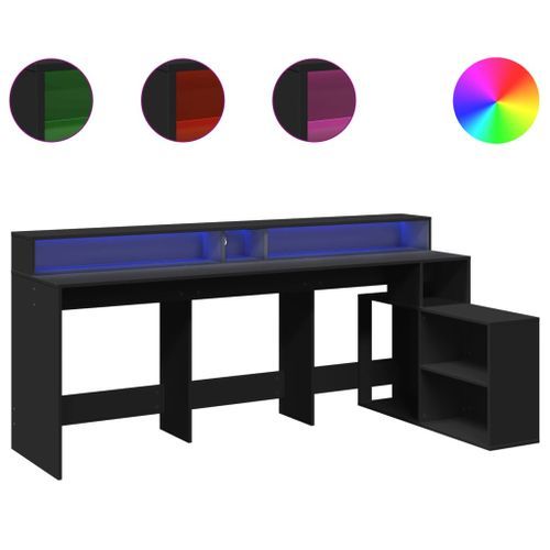 Bureau avec lumières LED noir 200x104x91 cm bois d'ingénierie - Photo n°2; ?>