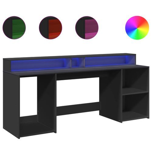 Bureau avec lumières LED noir 200x55x91 cm bois d'ingénierie - Photo n°2; ?>