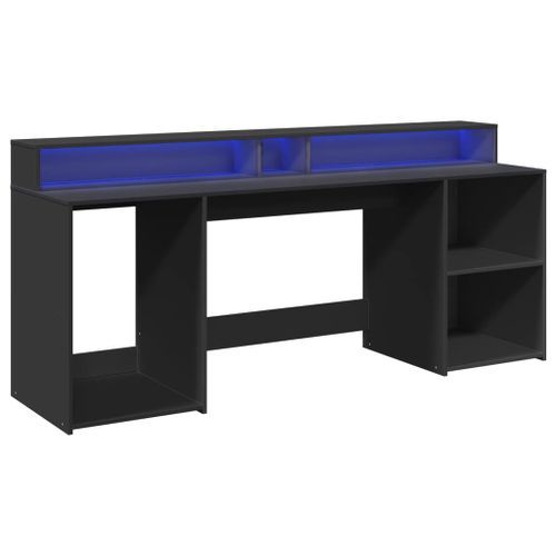 Bureau avec lumières LED noir 200x55x91 cm bois d'ingénierie - Photo n°3; ?>