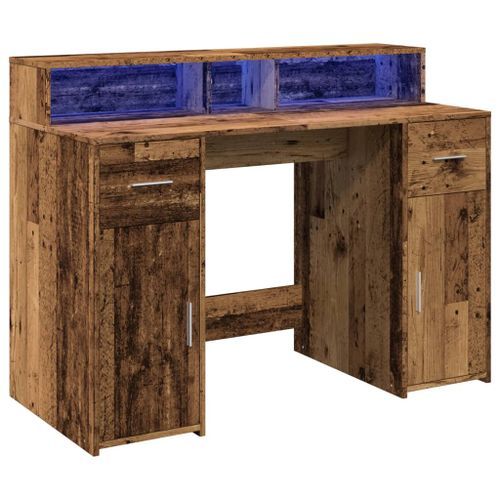 Bureau avec lumières LED vieux bois bois d'ingénierie - Photo n°3; ?>