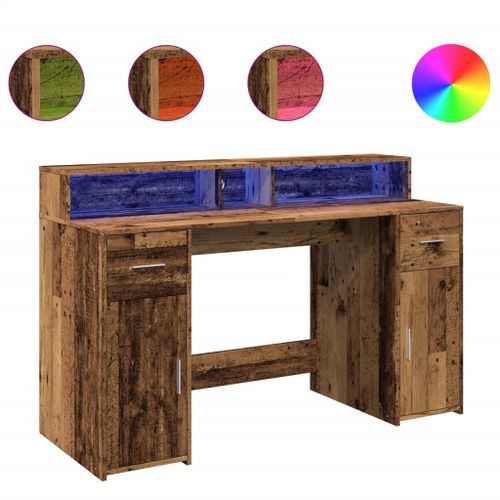 Bureau avec lumières LED vieux bois bois d'ingénierie - Photo n°2; ?>