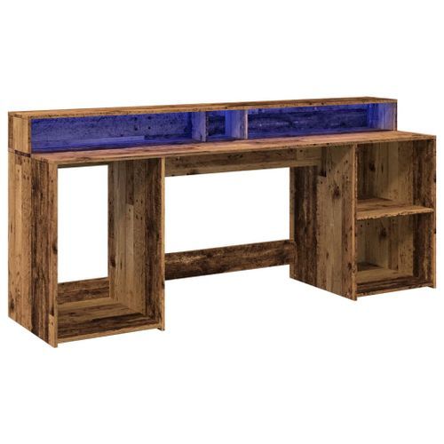 Bureau avec lumières LED vieux bois bois d'ingénierie - Photo n°3; ?>