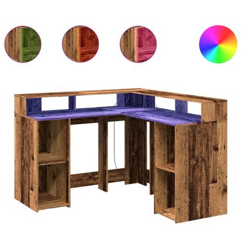 Bureau avec lumières LED vieux bois bois d'ingénierie - Photo n°2; ?>