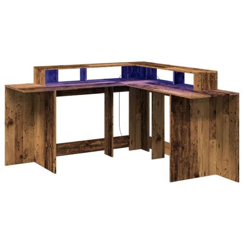 Bureau avec lumières LED vieux bois bois d'ingénierie - Photo n°3; ?>