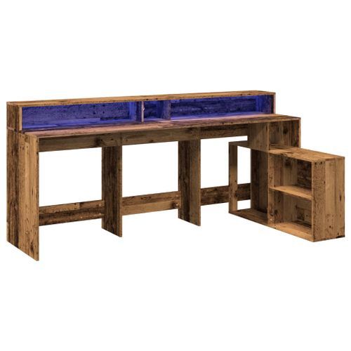 Bureau avec lumières LED vieux bois bois d'ingénierie - Photo n°3; ?>