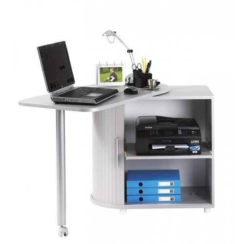 Bureau avec plateau pivotant et rangement blanc et bois clair Kool 105 cm - Photo n°2; ?>