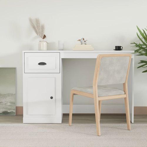 Bureau avec tiroir blanc brillant 115x50x75cm bois d'ingénierie - Photo n°2; ?>