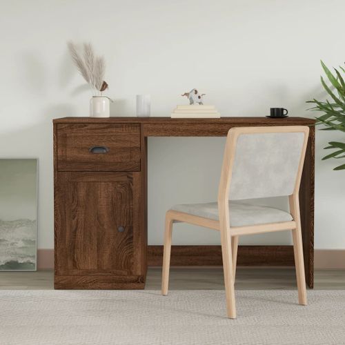 Bureau avec tiroir chêne marron 115x50x75 cm bois d'ingénierie - Photo n°2; ?>