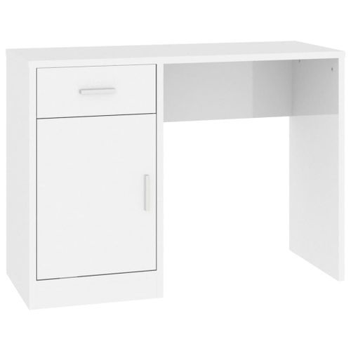 Bureau avec tiroir et armoire Blanc brillant 100x40x73 cm - Photo n°2; ?>