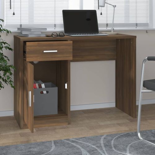 Bureau avec tiroir et armoire Chêne marron 100x40x73 cm - Photo n°3; ?>