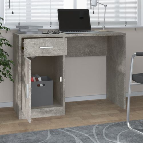 Bureau avec tiroir et armoire Gris béton 100x40x73 cm - Photo n°3; ?>