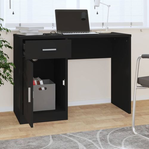 Bureau avec tiroir et armoire Noir 100x40x73 cm Bois ingénierie - Photo n°3; ?>