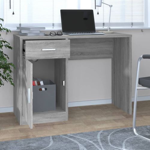 Bureau avec tiroir et armoire Sonoma gris 100x40x73 cm - Photo n°3; ?>