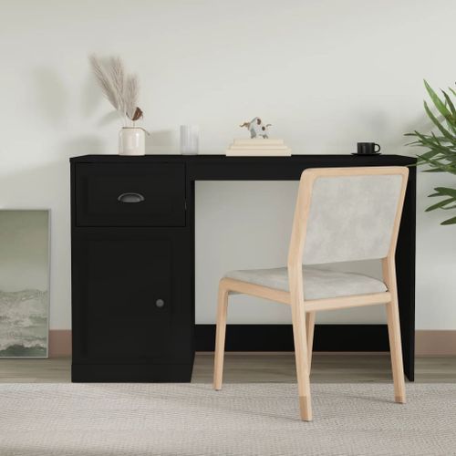 Bureau avec tiroir noir 115x50x75 cm bois d'ingénierie - Photo n°2; ?>