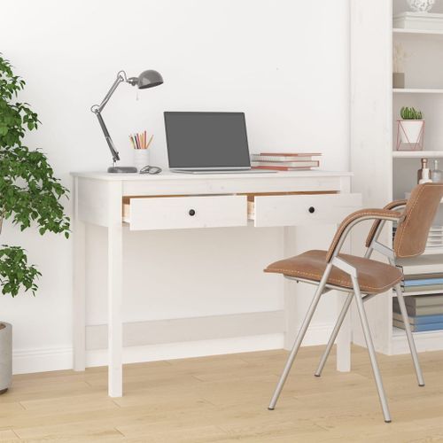 Bureau avec tiroirs Blanc 100x50x78 cm Bois massif de pin - Photo n°3; ?>