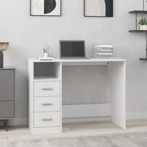 Bureau avec tiroirs Blanc 102x50x76 cm Bois d'ingénierie - Photo n°2; ?>