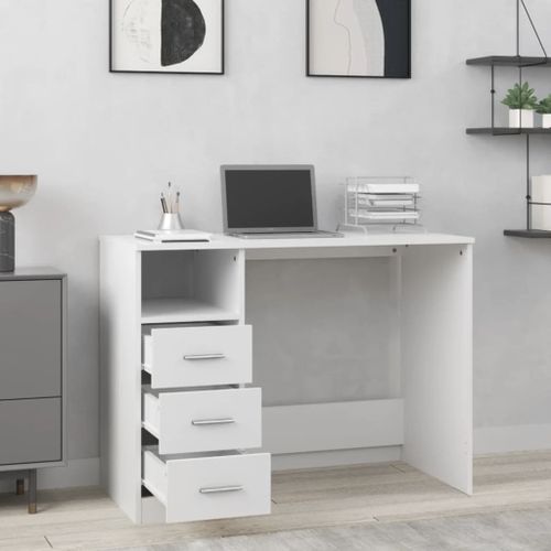 Bureau avec tiroirs Blanc 102x50x76 cm Bois d'ingénierie - Photo n°3; ?>