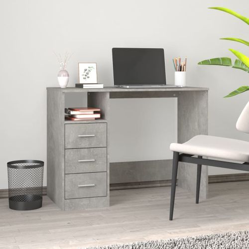 Bureau avec tiroirs Gris béton 102x50x76 cm Bois d'ingénierie - Photo n°2; ?>