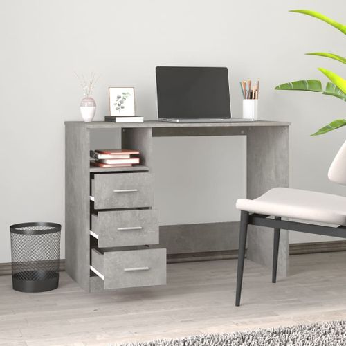 Bureau avec tiroirs Gris béton 102x50x76 cm Bois d'ingénierie - Photo n°3; ?>