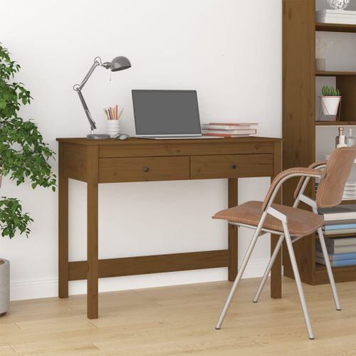 Bureau avec tiroirs Marron miel 100x50x78 cm Bois massif de pin - Photo n°2; ?>