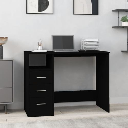 Bureau avec tiroirs Noir 102x50x76 cm Bois d'ingénierie - Photo n°2; ?>