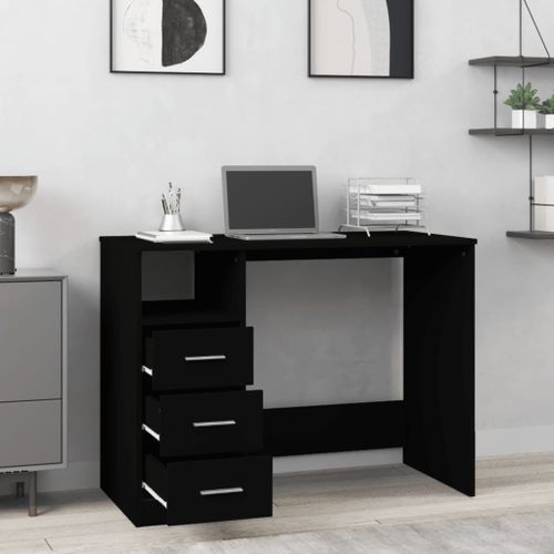 Bureau avec tiroirs Noir 102x50x76 cm Bois d'ingénierie - Photo n°3; ?>