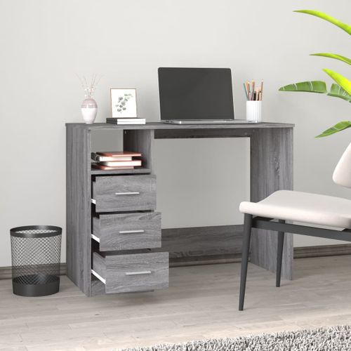 Bureau avec tiroirs Sonoma gris 102x50x76 cm Bois d'ingénierie - Photo n°3; ?>