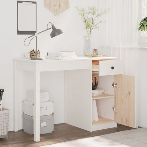 Bureau Blanc 100x50x75 cm Bois massif de pin - Photo n°3; ?>