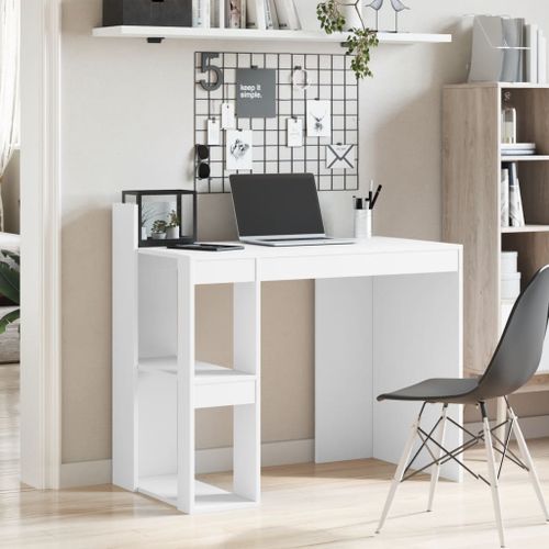 Bureau blanc 103,5x56,5x94 cm bois d'ingénierie - Photo n°3; ?>