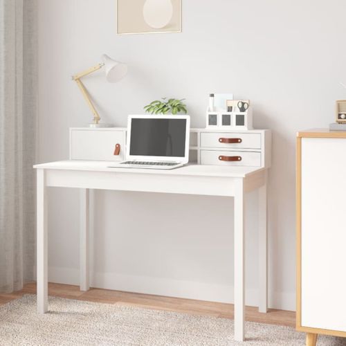 Bureau Blanc 110x50x93 cm Bois massif de pin - Photo n°2; ?>