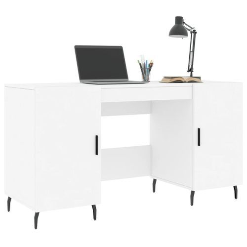 Bureau blanc 140x50x75 cm bois d'ingénierie - Photo n°3; ?>