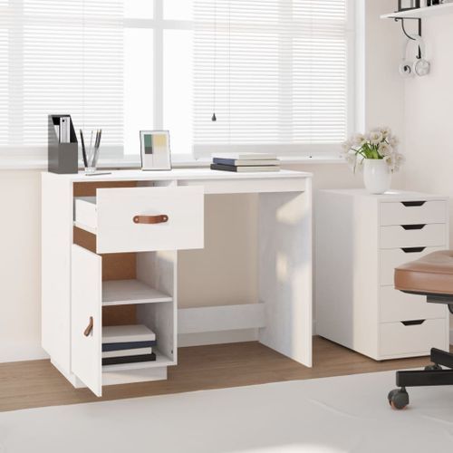 Bureau Blanc 95x50x75 cm Bois massif de pin - Photo n°3; ?>