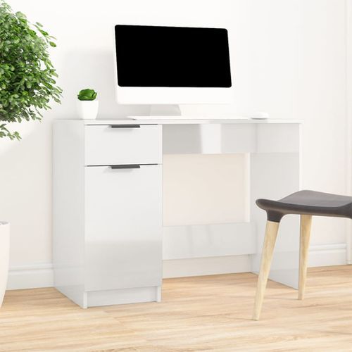 Bureau Blanc brillant 100x50x75 cm Bois d'ingénierie - Photo n°3; ?>