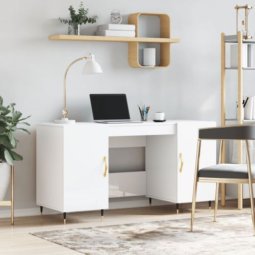 Bureau Blanc brillant 140x50x75 cm Bois d'ingénierie - Photo n°2; ?>