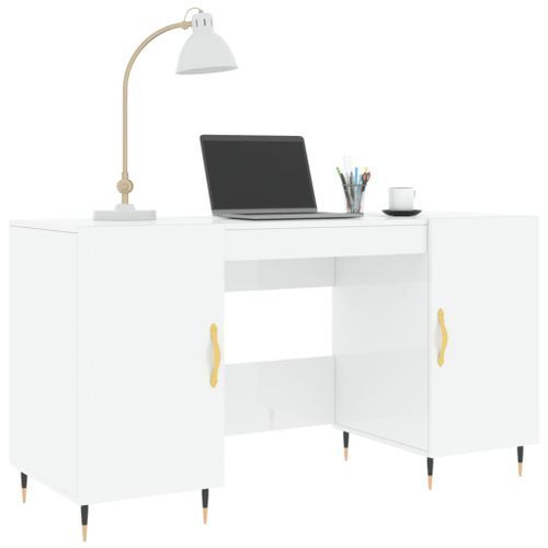 Bureau Blanc brillant 140x50x75 cm Bois d'ingénierie - Photo n°3; ?>