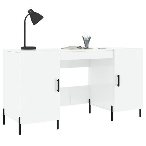 Bureau Blanc brillant 140x50x75 cm Bois d'ingénierie - Photo n°3; ?>