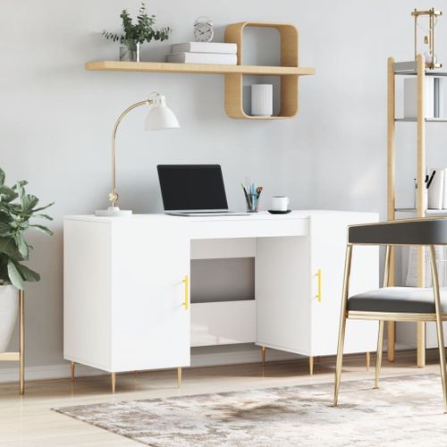 Bureau Blanc brillant 140x50x75 cm Bois d'ingénierie - Photo n°2; ?>