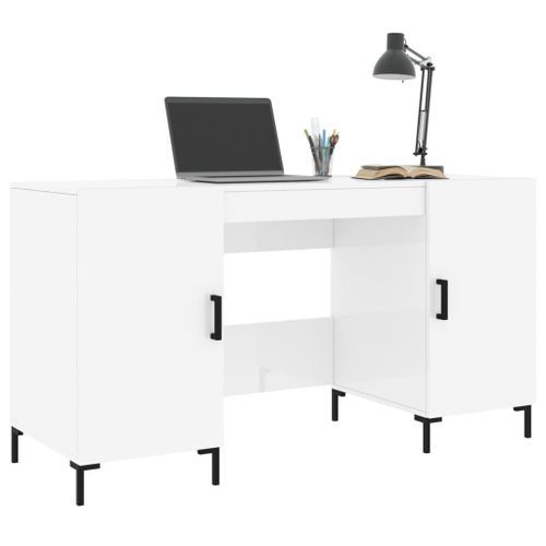 Bureau Blanc brillant 140x50x75 cm Bois d'ingénierie - Photo n°3; ?>