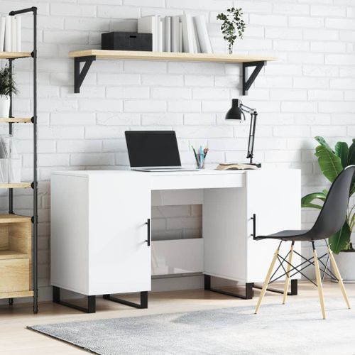 Bureau Blanc brillant 140x50x75 cm Bois d'ingénierie - Photo n°2; ?>