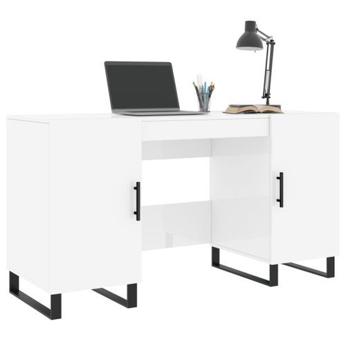 Bureau Blanc brillant 140x50x75 cm Bois d'ingénierie - Photo n°3; ?>