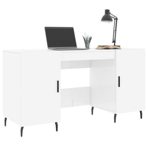 Bureau Blanc brillant 140x50x75 cm Bois d'ingénierie - Photo n°3; ?>