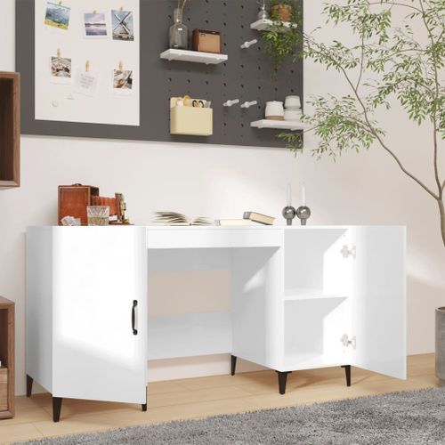 Bureau Blanc brillant 140x50x75 cm Bois d'ingénierie - Photo n°3; ?>