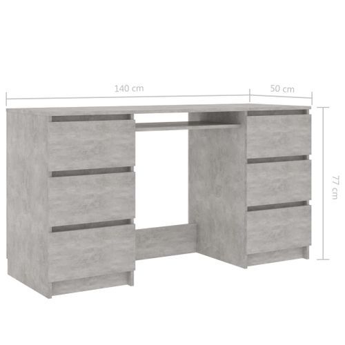 Bureau bois gris béton 6 tiroirs Study 140 cm - Photo n°2; ?>