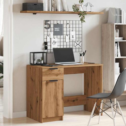 Bureau chêne artisanal 100x50x75 cm bois d'ingénierie - Photo n°3; ?>