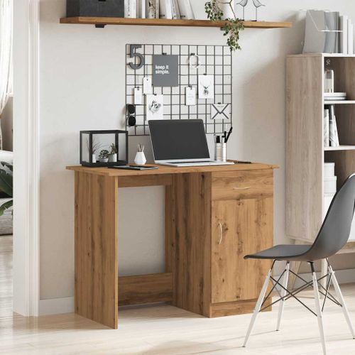 Bureau chêne artisanal 100x50x76 cm bois d'ingénierie - Photo n°3; ?>