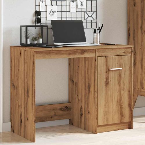 Bureau chêne artisanal 100x50x76 cm bois d'ingénierie - Photo n°3; ?>