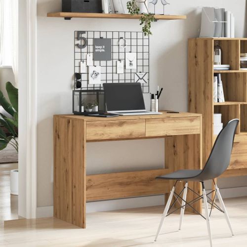 Bureau chêne artisanal 101x50x76,5 cm bois d'ingénierie - Photo n°3; ?>