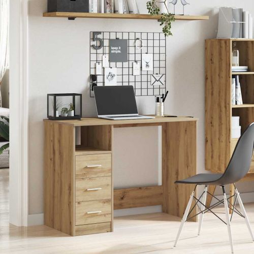 Bureau chêne artisanal 102x76x50 cm bois d'ingénierie - Photo n°3; ?>