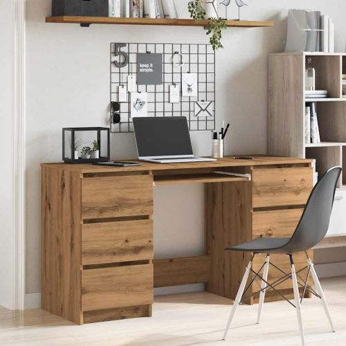 Bureau chêne artisanal 140x50x77 cm bois d'ingénierie - Photo n°3; ?>