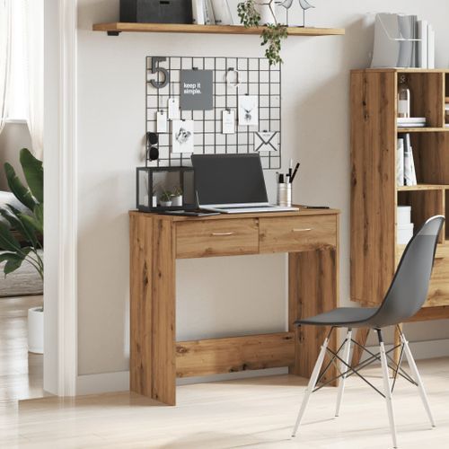 Bureau chêne artisanal 80x40x75 cm bois d'ingénierie - Photo n°3; ?>